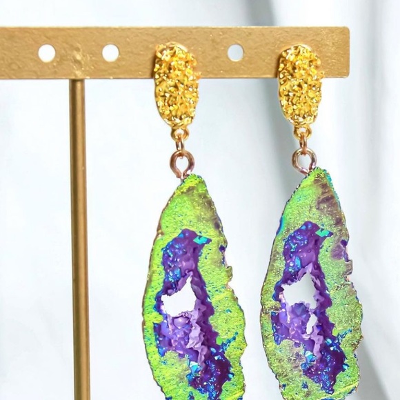 Van Gogh Style Abstract Painting Earrings- 2025 Trend (Simulated Natural Stone) - Picture 8 of 11